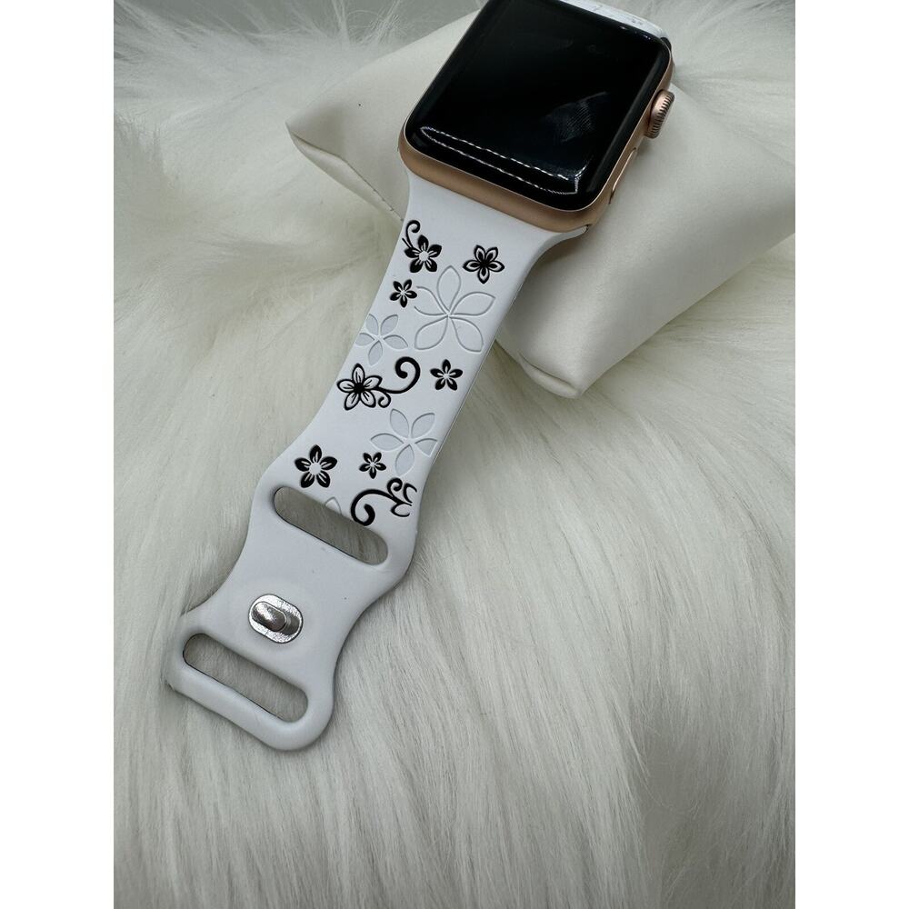 New Floral Design Apple Watch Bands 42mm 44mm 45mm 49mm Black and White - Picture 6 of 7